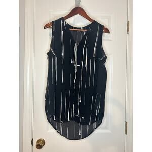 Apt 9 Blouse Womens 0X Black White Sleeveless High Low Plus Size Abstract
